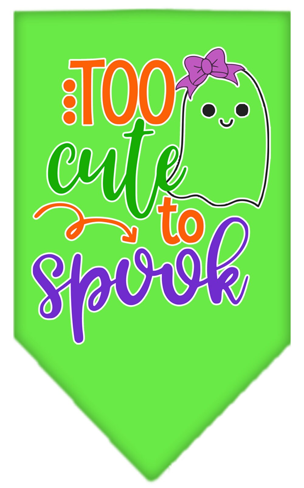 Halloween Pet and Dog Bandana Screen Printed, "Too Cute To Spook - Girly Ghost"