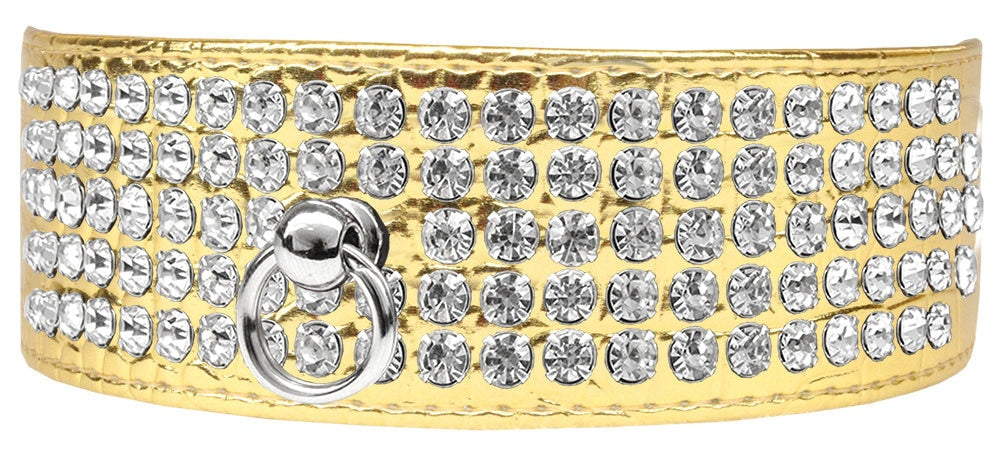 Dog, Puppy & Pet Designer Croc Collar, "Five Row Clear Crystal"