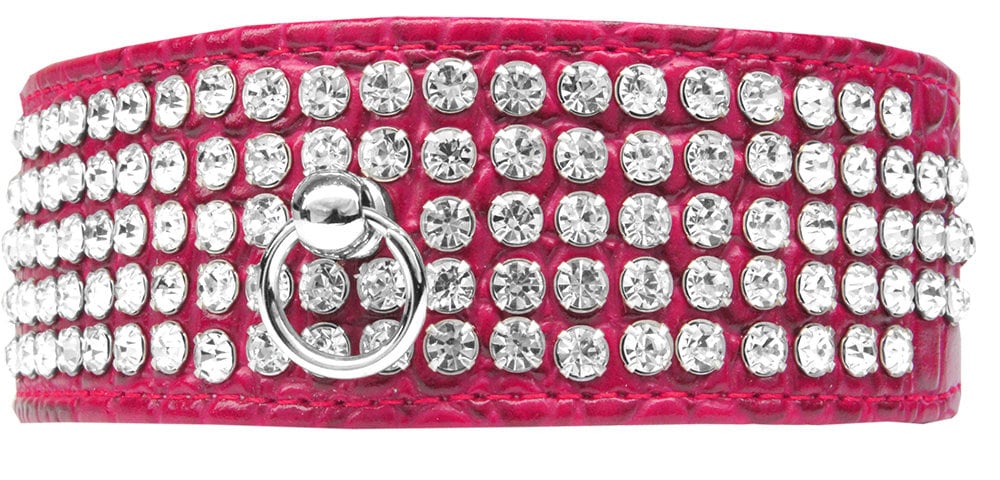 Dog, Puppy & Pet Designer Croc Collar, "Five Row Clear Crystal"