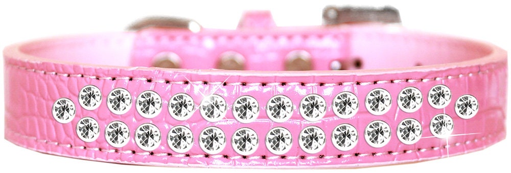 Dog, Puppy & Pet Designer Croc Collar, "Two Row Clear Crystal Rimsets"