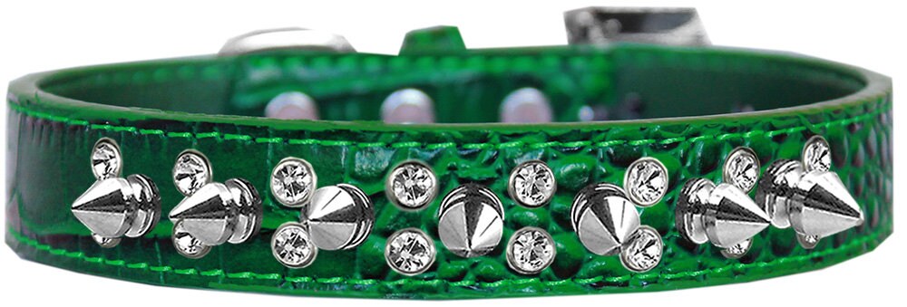 Dog, Puppy and Pet Designer Croc Collar, "Double Crystal & Silver Spikes"