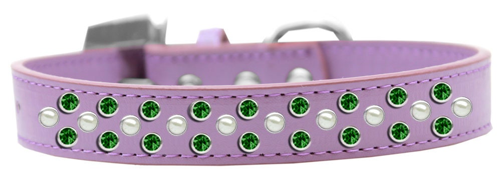 Dog, Puppy & Pet Fashion  Collar, "Pearl and Emerald Green Crystal Rimsets Sprinkles"