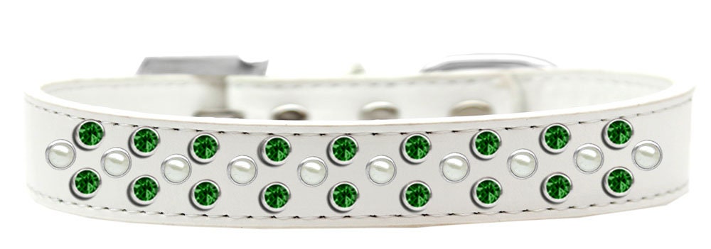 Dog, Puppy & Pet Fashion  Collar, "Pearl and Emerald Green Crystal Rimsets Sprinkles"