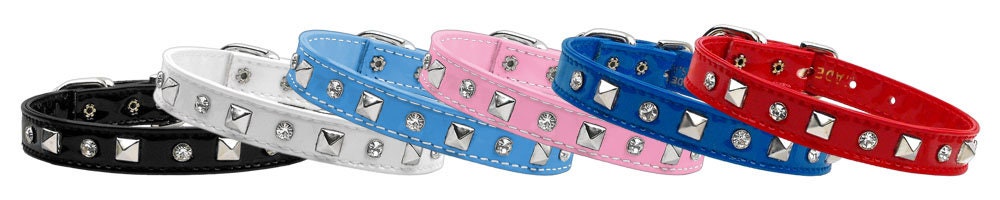 Dog, Puppy and Pet Collar, "Patent Crystal & Pyramid"