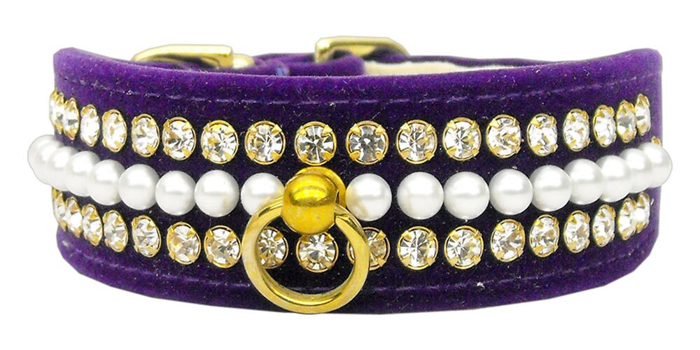 Dog, Puppy and Pet Collar, "Velvet Mini Pearl & Crystal"