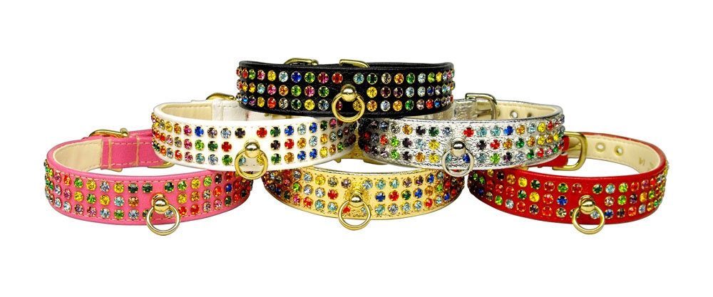 Dog, Puppy & Pet Collar, "Mardi Gras Three Row Confetti Jewel Set"