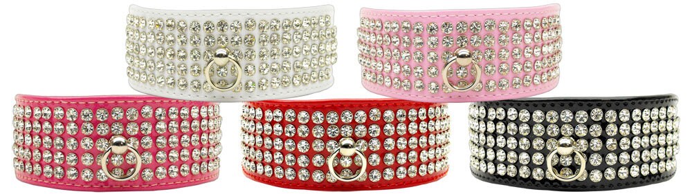 Dog, Puppy & Pet Collar, "Patent Five Row Clear Crystal"