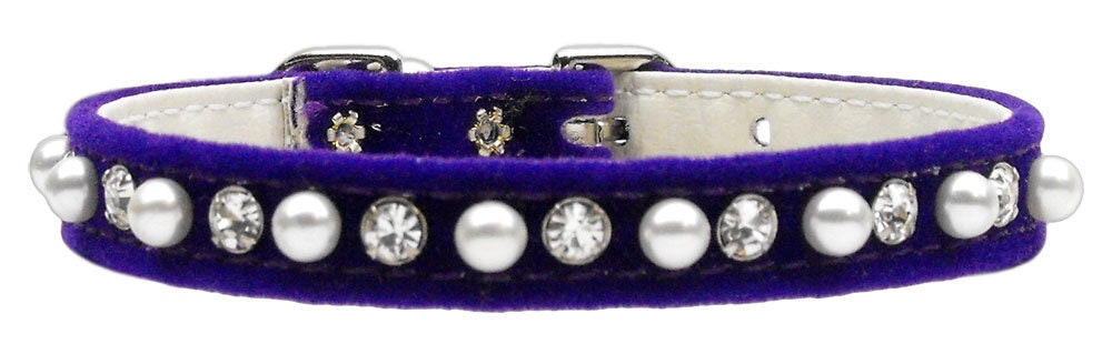 Dog, Puppy and Pet Collar, "Velvet Pearl & Crystal"