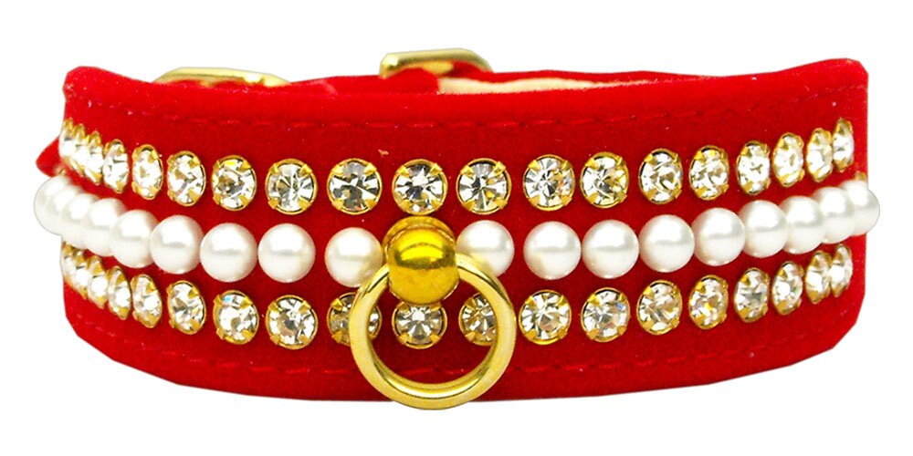 Dog, Puppy and Pet Collar, "Velvet Mini Pearl & Crystal"