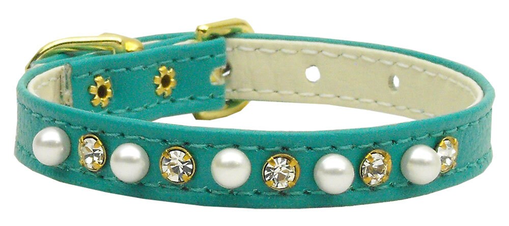 Dog, Puppy and Pet Collar, "3/8" Wide Pearl & Clear Crystals"