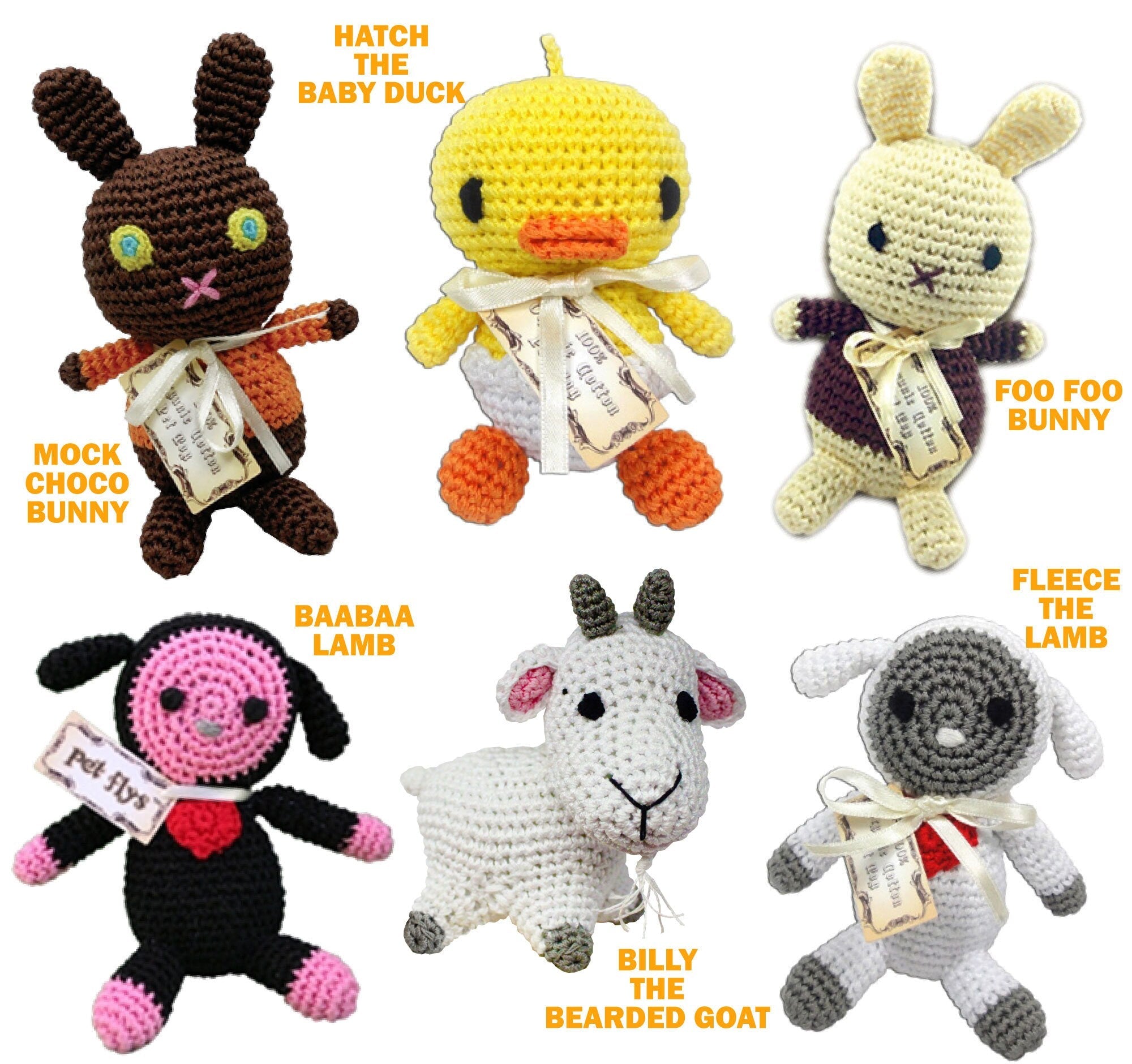 Knit Knacks Organic Cotton Pet & Dog Toys, "Easter Group" (Choose from: Choco Bunny, Foo Foo Bunny, Baby Duck, 2 Different Lambs, or Goat)