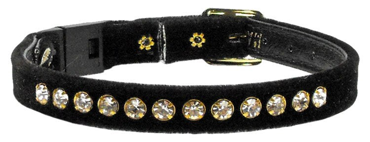 Premium Cat Breakaway Collar, "Velvet One Row Rhinestone"