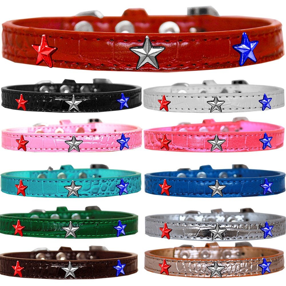 Dog, Puppy and Pet Designer Croc Widget Collar, "Red, White & Blue Stars"