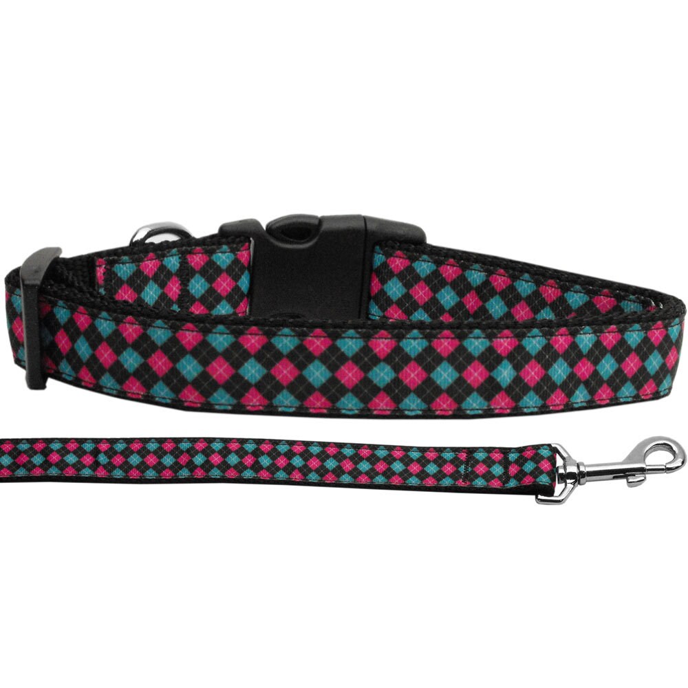 Pet Dog and Cat Nylon Collar or Leash, "Pink & Blue Plaid"