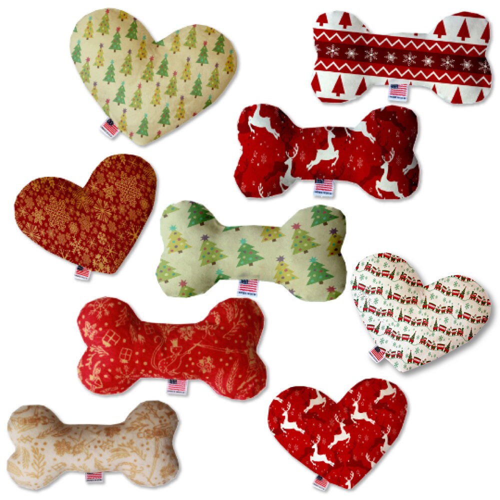 Pet and Dog Plush Heart or Bone Toy, "Classy Christmas Group" (Available in different sizes, and 7 different pattern options!)