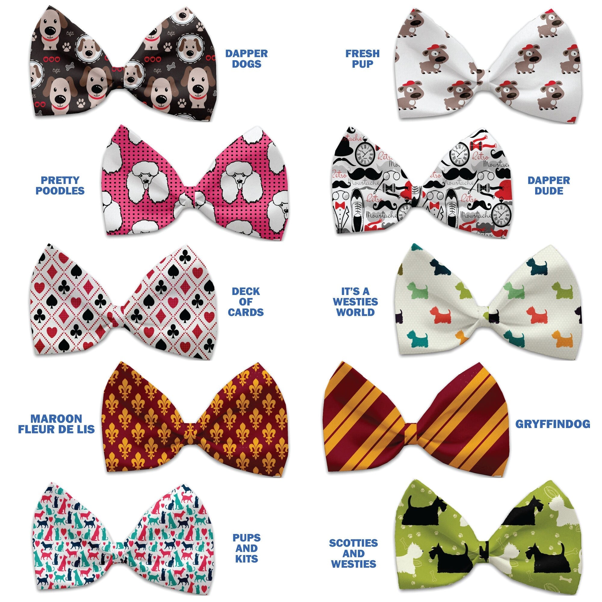 Pet, Dog and Cat Bow Ties, "Dapper Dogs Group" *Available in 10 different pattern options!*