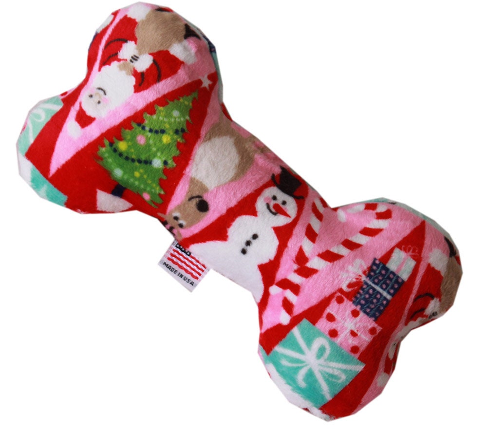 Pet and Dog Plush 6" Bone Toy, "Happy Holidays Group" (Available in 6 different pattern options!)