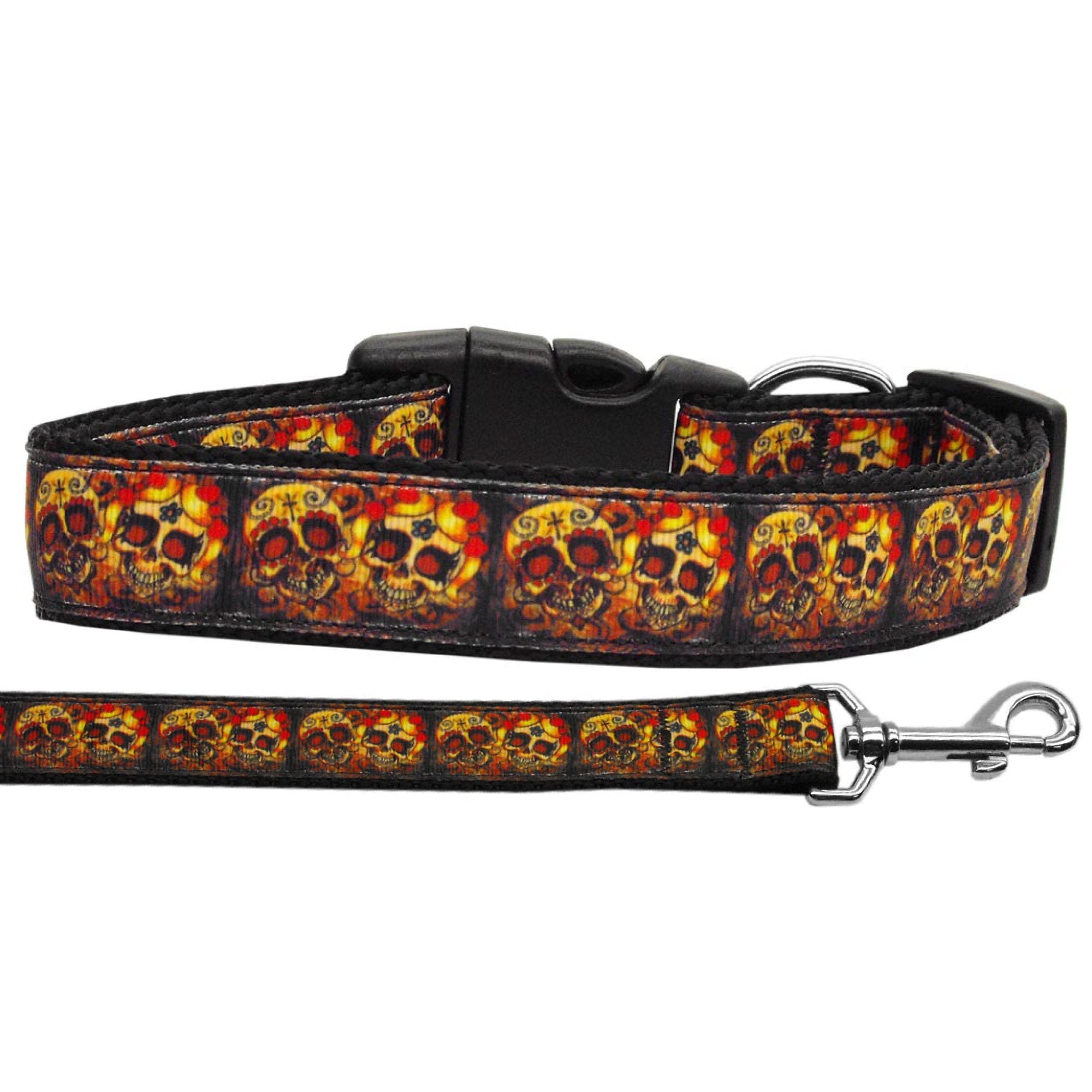 Pet Dog & Cat Nylon Collar or Leash, "Skull Crossed Lovers"