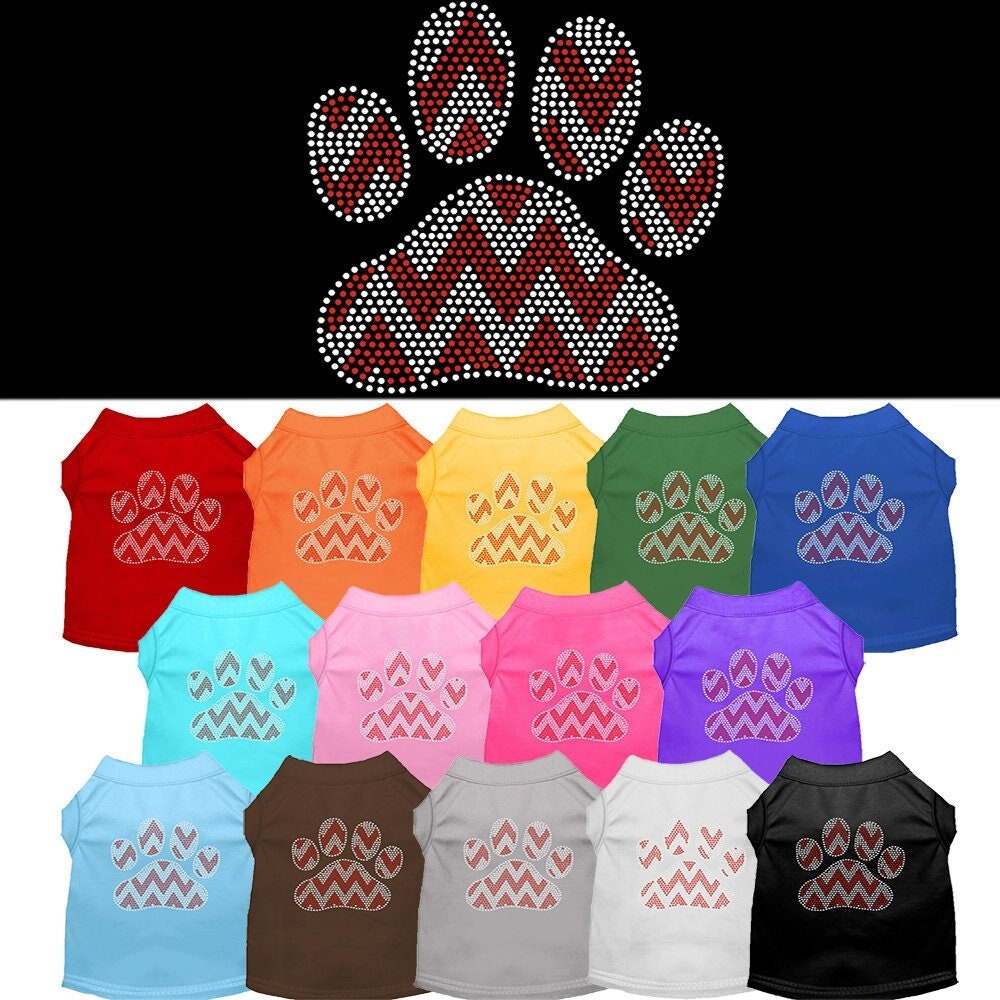 Christmas Pet Dog & Cat Shirt Rhinestone, "Candy Cane Chevron Paw"