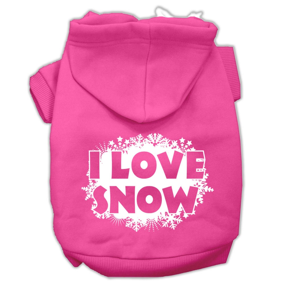 Christmas Pet Dog & Cat Hoodie Screen Printed, "I Love Snow"