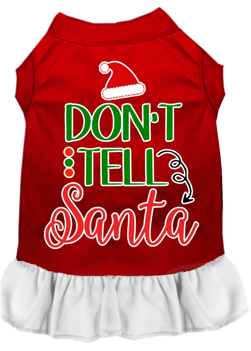 Christmas Dog Dress, Pet Dog & Cat Dress Screen Printed, "Don't Tell Santa"