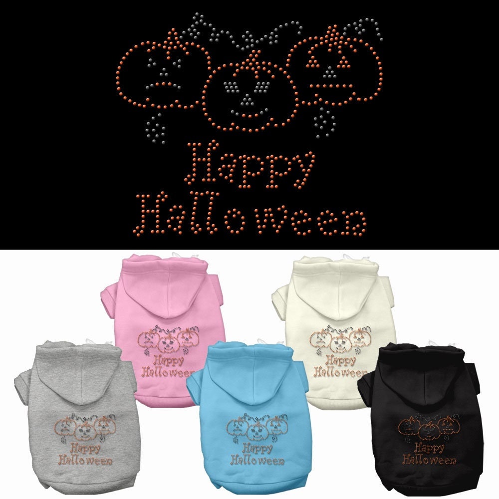 Halloween Pet Dog & Cat Hoodie Rhinestone, "Happy Halloween"