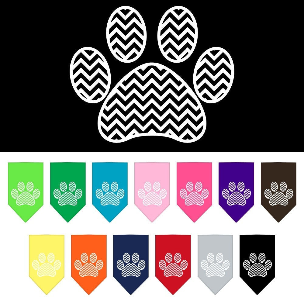 Pet and Dog Bandana Screen Printed, "Chevron Paw"