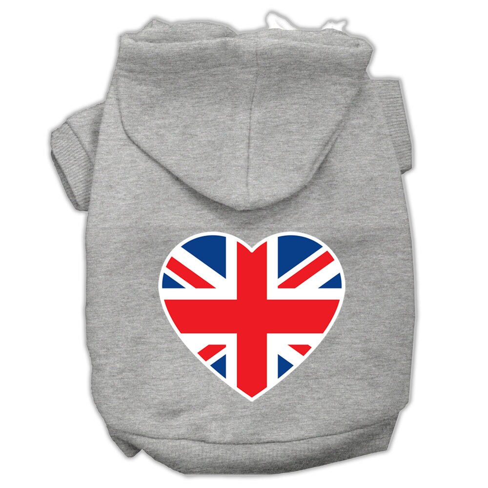 Pet Dog & Cat Hoodie Screen Printed, "British Flag Heart"