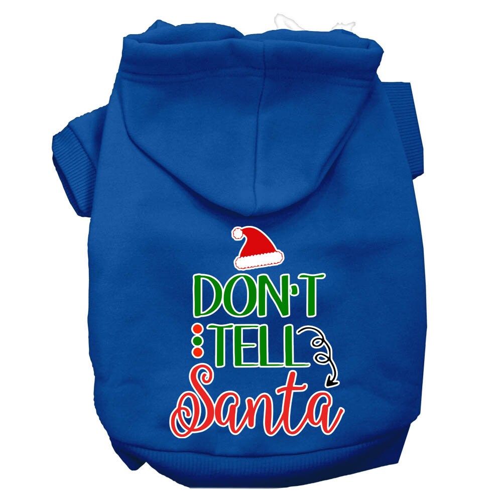 Christmas Pet Dog & Cat Hoodie Screen Printed, "Don't Tell Santa"