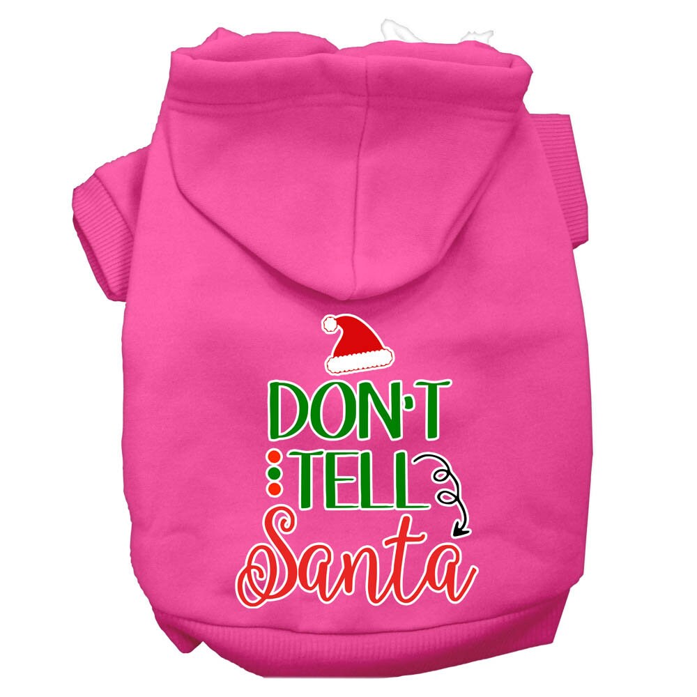 Christmas Pet Dog & Cat Hoodie Screen Printed, "Don't Tell Santa"