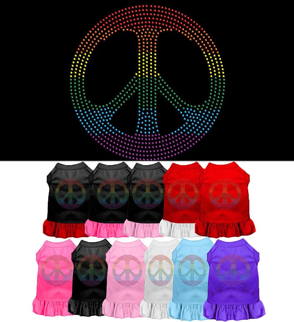 Pet Dog & Cat Dress Rhinestone, "Rainbow Peace"