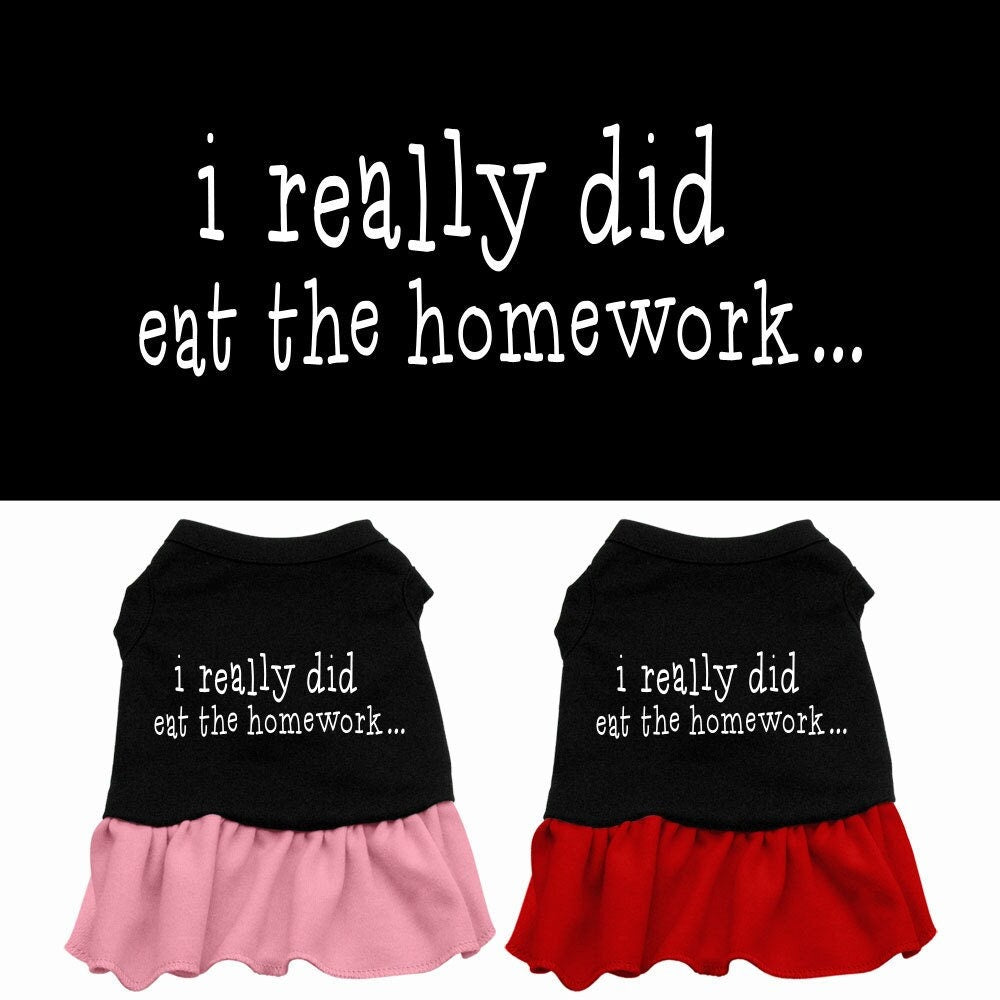 Pet Dog & Cat Dress Screen Printed, "I Really Did Eat The Homework"