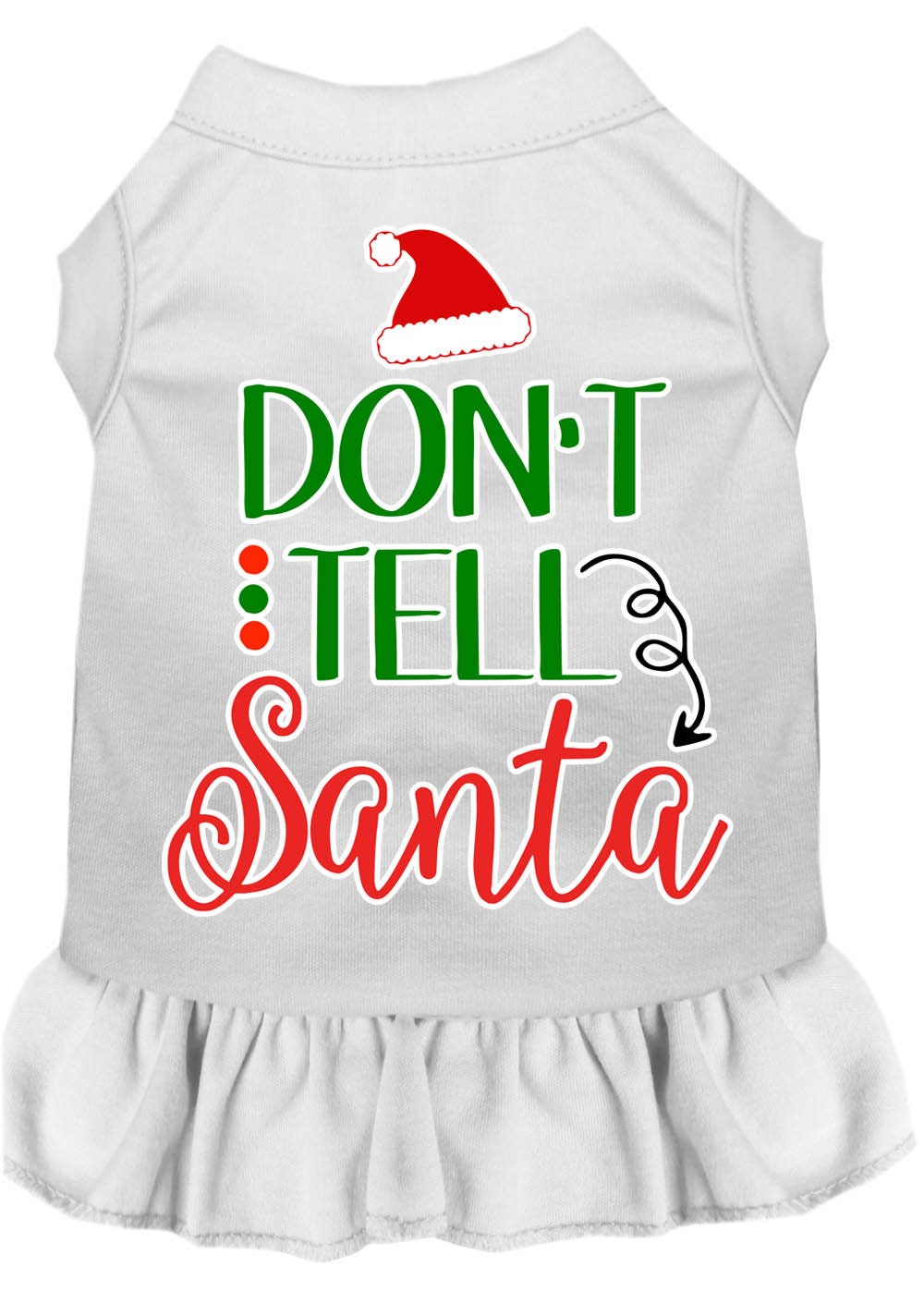 Christmas Dog Dress, Pet Dog & Cat Dress Screen Printed, "Don't Tell Santa"