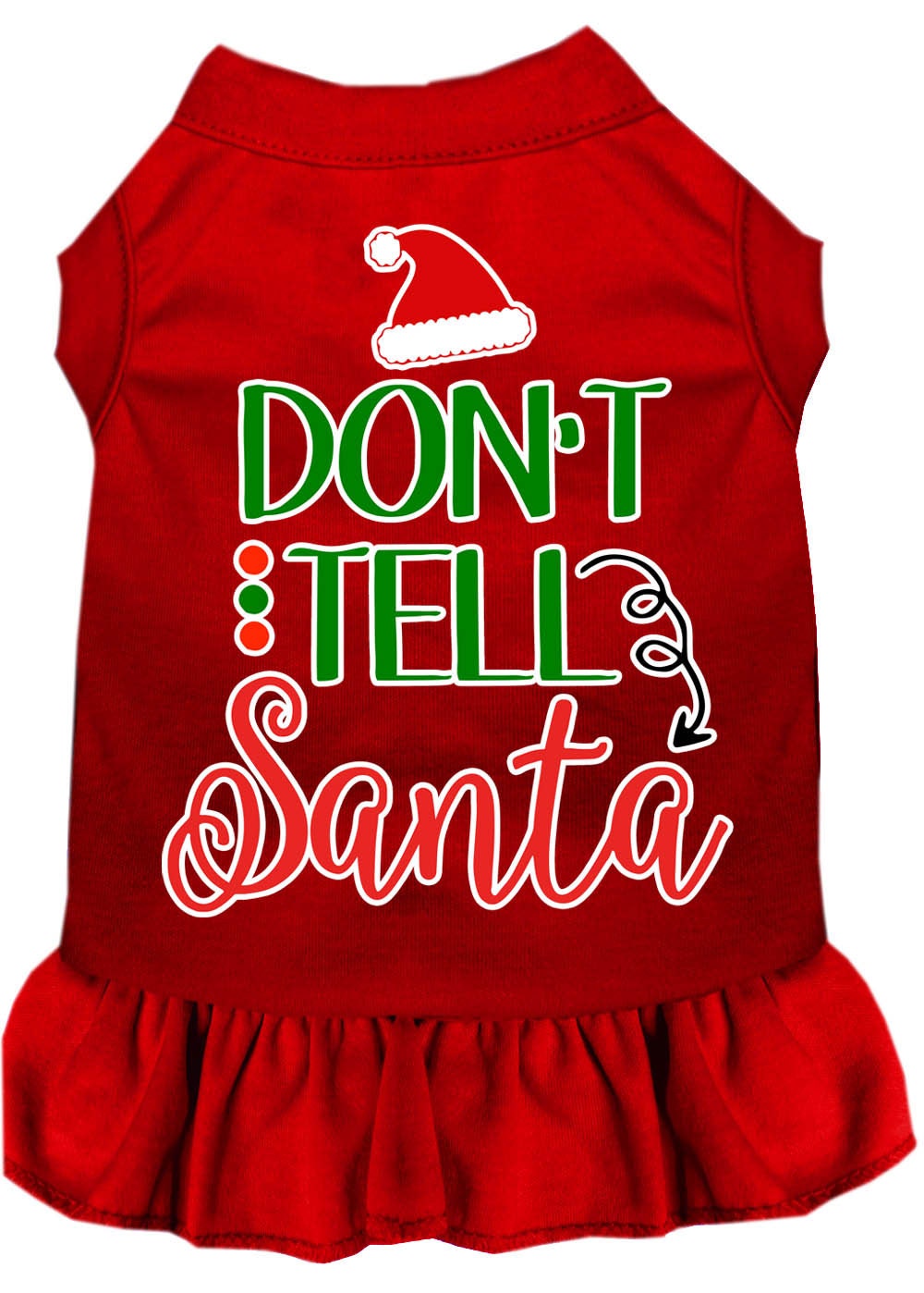 Christmas Dog Dress, Pet Dog & Cat Dress Screen Printed, "Don't Tell Santa"