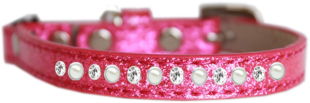 Cat Safety Ice Cream Collar, "One Row Pearl & Clear Crystal"