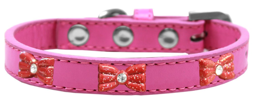 Dog, Puppy & Pet Widget Fashion Collar, "Red Glitter Bow"