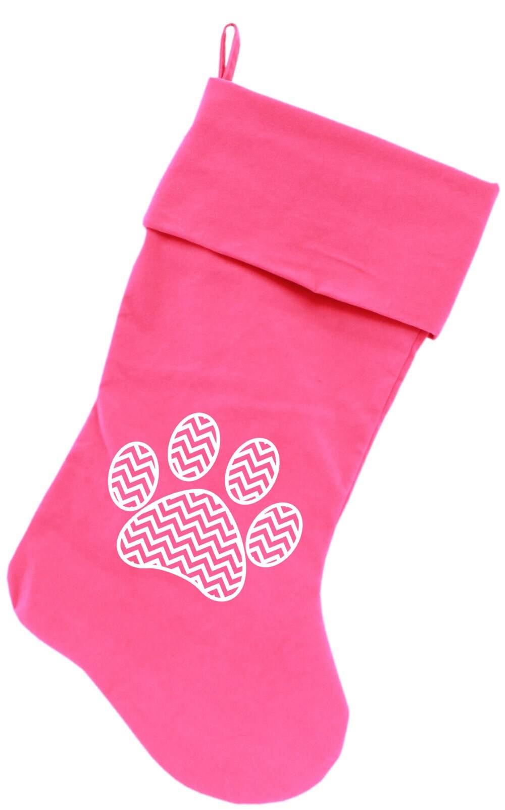 Velvet Christmas Stocking Screen Printed, "Chevron Paw"