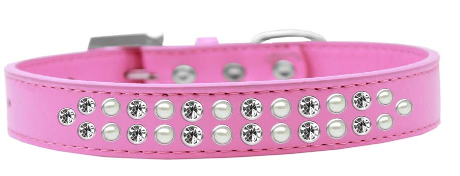 Dog, Puppy & Pet Fashion  Collar, "Two Row Pearl And Clear Crystal Rimsets"