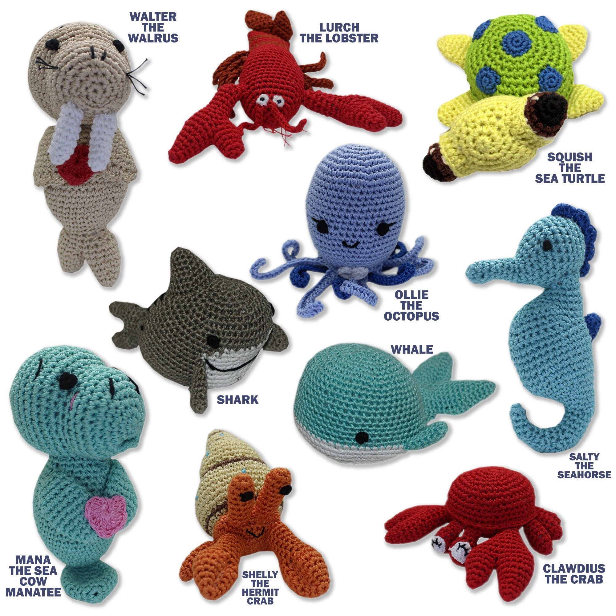 Knit Knacks Organic Cotton Pet & Dog Toys, "Ocean Buddies Group" (Choose from 10 different options!)