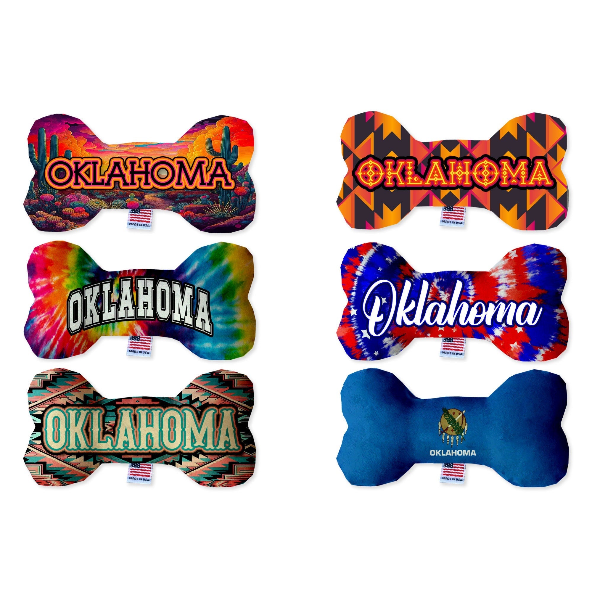 Pet & Dog Plush Bone Toys, "Oklahoma State Options" (Available in different pattern options)