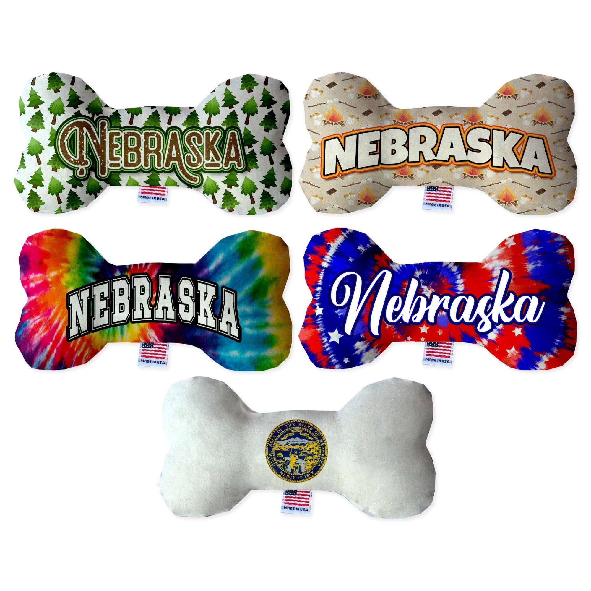 Pet & Dog Plush Bone Toys, "Nebraska State Options" (Available in different pattern options)