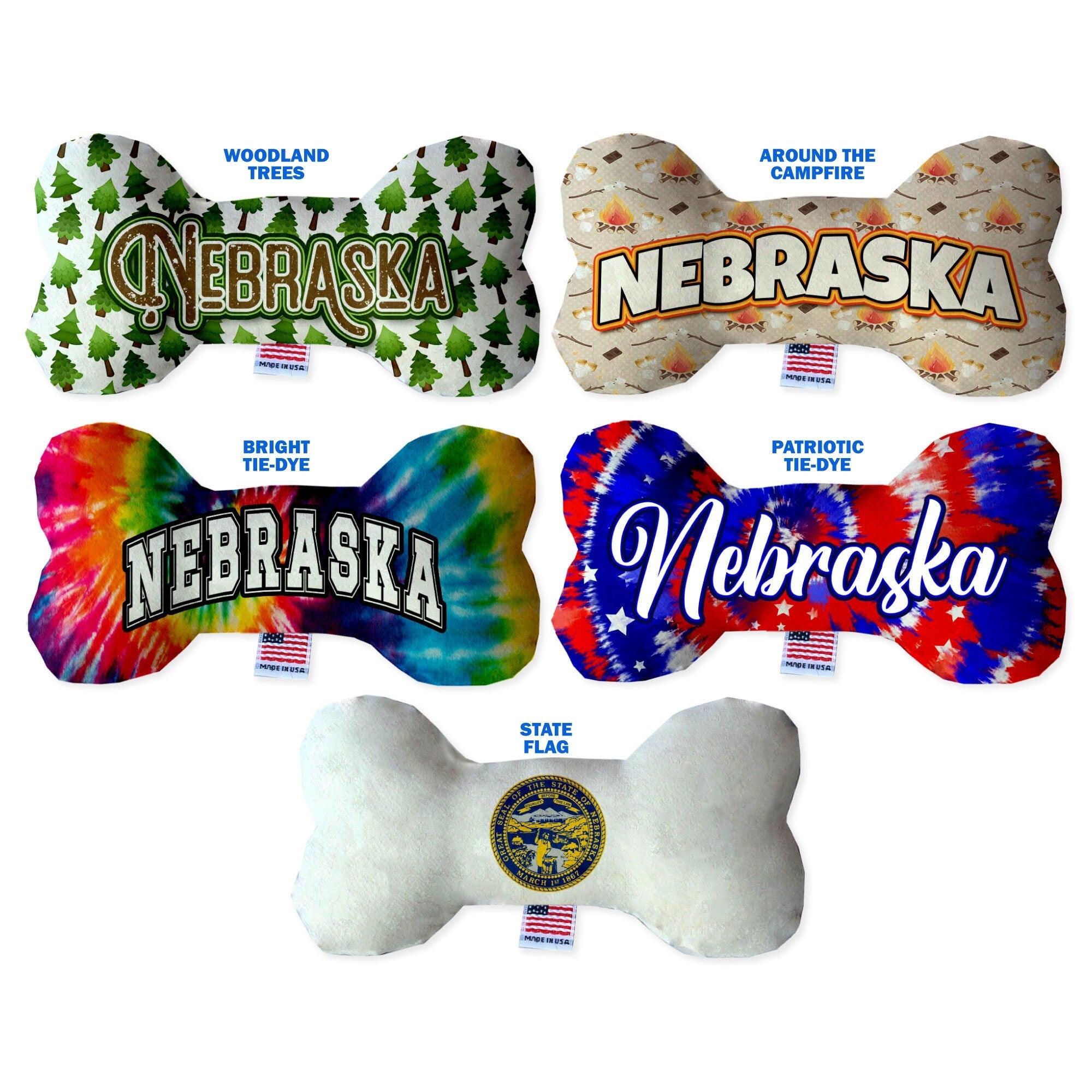 Pet & Dog Plush Bone Toys, "Nebraska State Options" (Available in different pattern options)