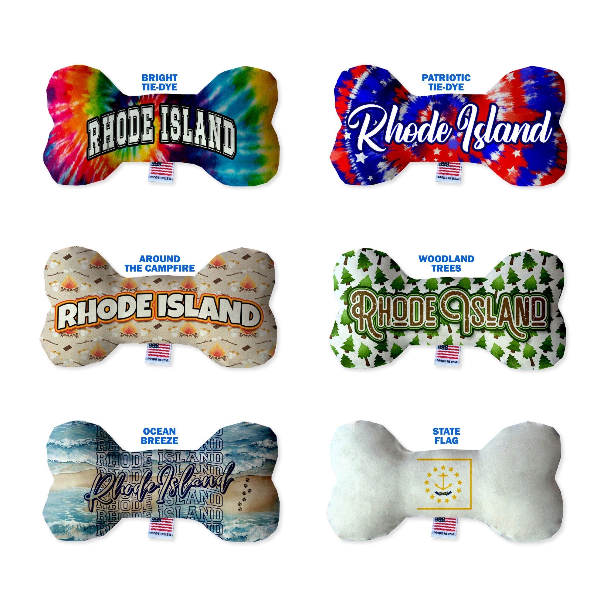 Pet & Dog Plush Bone Toys, "Rhode Island  State Options" (Available in different pattern options)