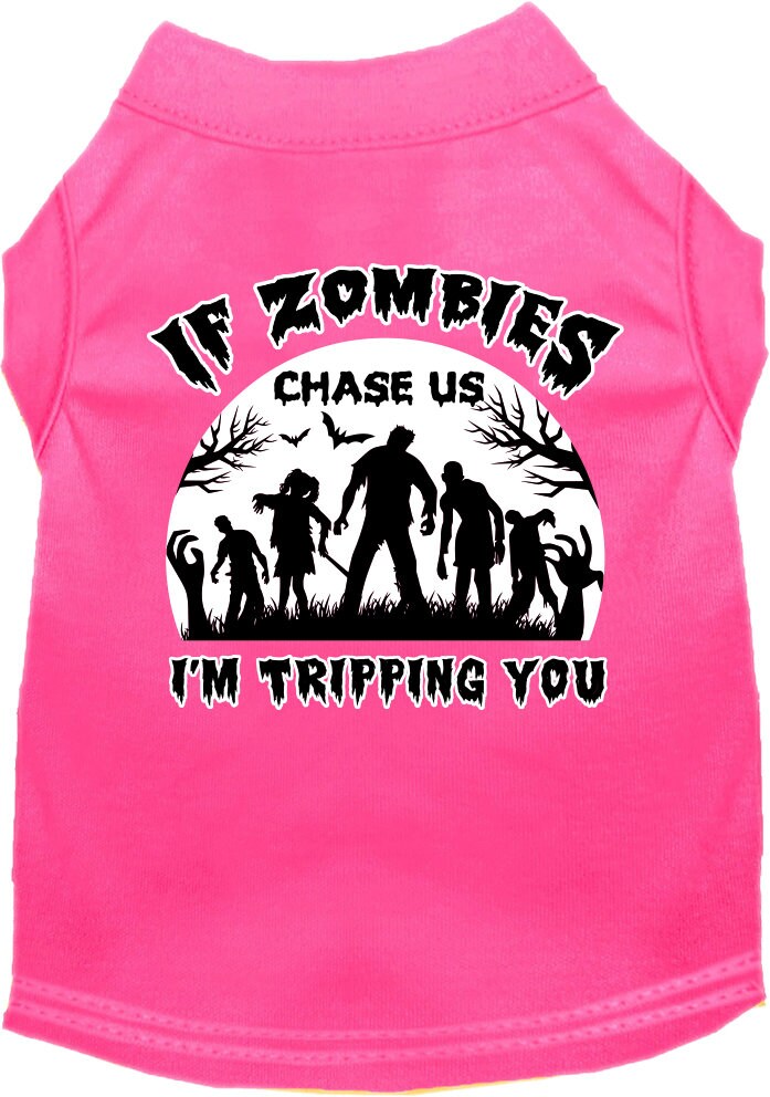 Halloween Dog Shirt for Pets 20-115 Pounds, "If Zombies Chase Us, I'm Tripping You"