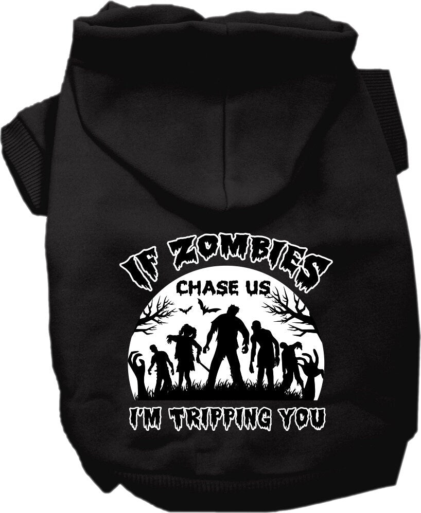 Halloween Dog Hoodie for Pets 20-115 Pounds, "If Zombies Chase Us, I'm Tripping You"