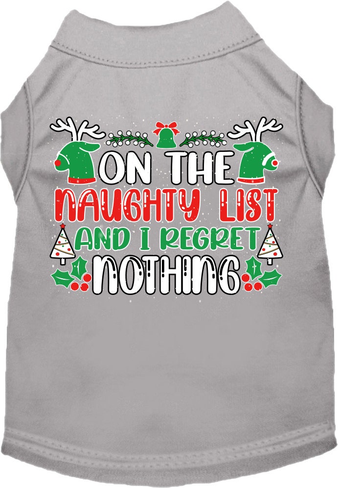 Christmas Cat or Dog Shirt for Pets 0-20 Pounds, "On The Naughty List And I Regret Nothing"