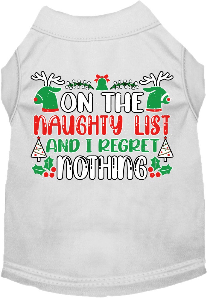 Christmas Cat or Dog Shirt for Pets 0-20 Pounds, "On The Naughty List And I Regret Nothing"