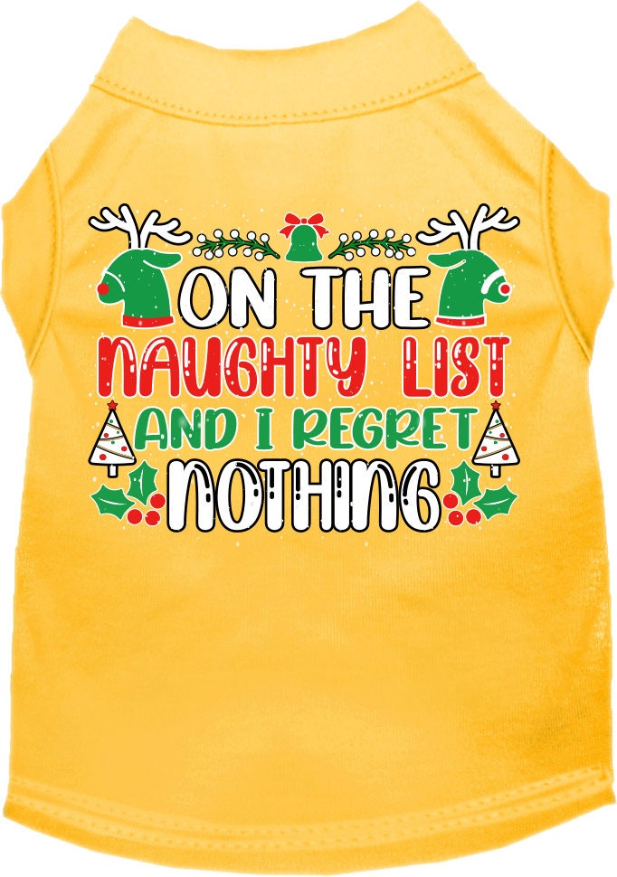 Christmas Cat or Dog Shirt for Pets 0-20 Pounds, "On The Naughty List And I Regret Nothing"