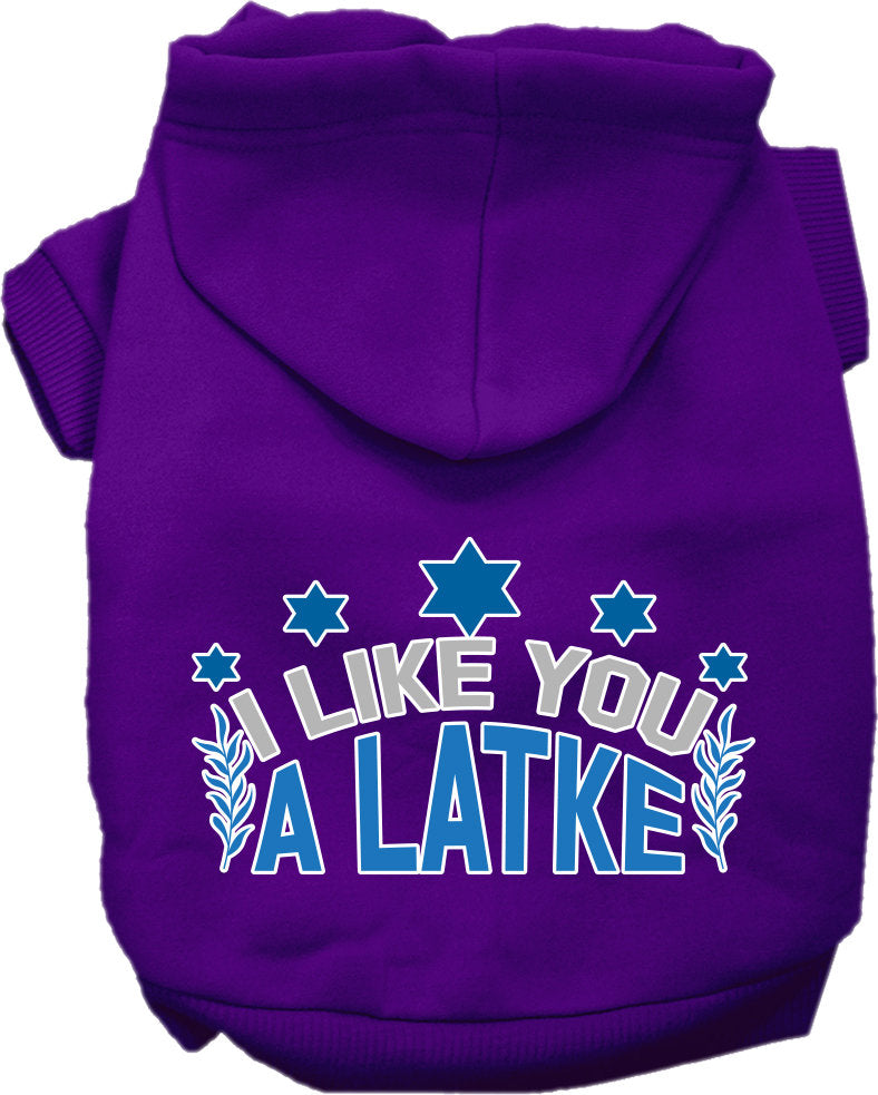 Hanukkah Pet, Dog and Cat Hoodie Screen Printed, "I Like You A Latke"