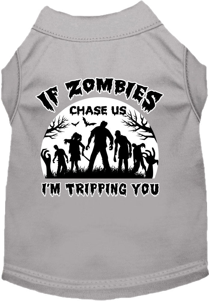 Halloween Dog Shirt for Pets 20-115 Pounds, "If Zombies Chase Us, I'm Tripping You"